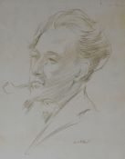 W P ROBBINS pencil drawing - head and shoulders of male smoking pipe, 15 x 12cms