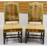 A PAIR OF NINETEENTH CENTURY HALL CHAIRS on turned and block supports with upholstered seats and