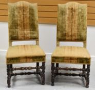 A PAIR OF NINETEENTH CENTURY HALL CHAIRS on turned and block supports with upholstered seats and