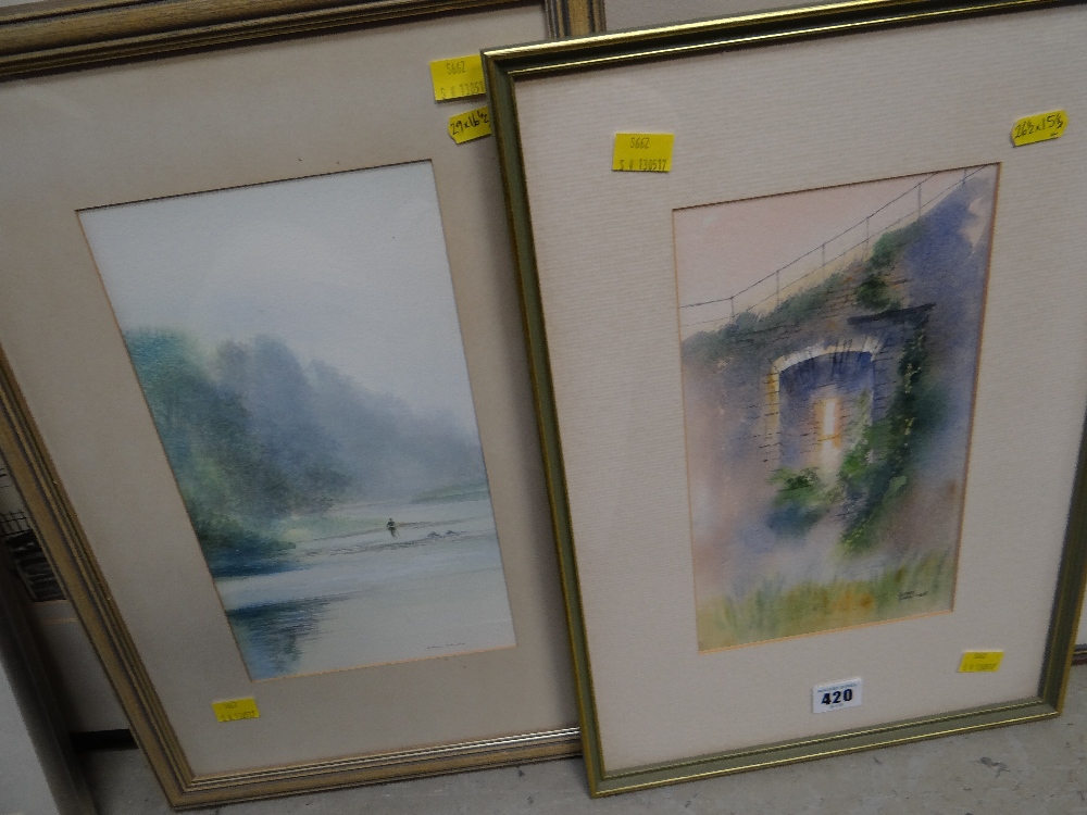 Anthony Richards framed watercolour of fisherman together with a framed watercolour of Dynefor