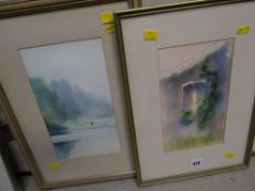 Anthony Richards framed watercolour of fisherman together with a framed watercolour of Dynefor