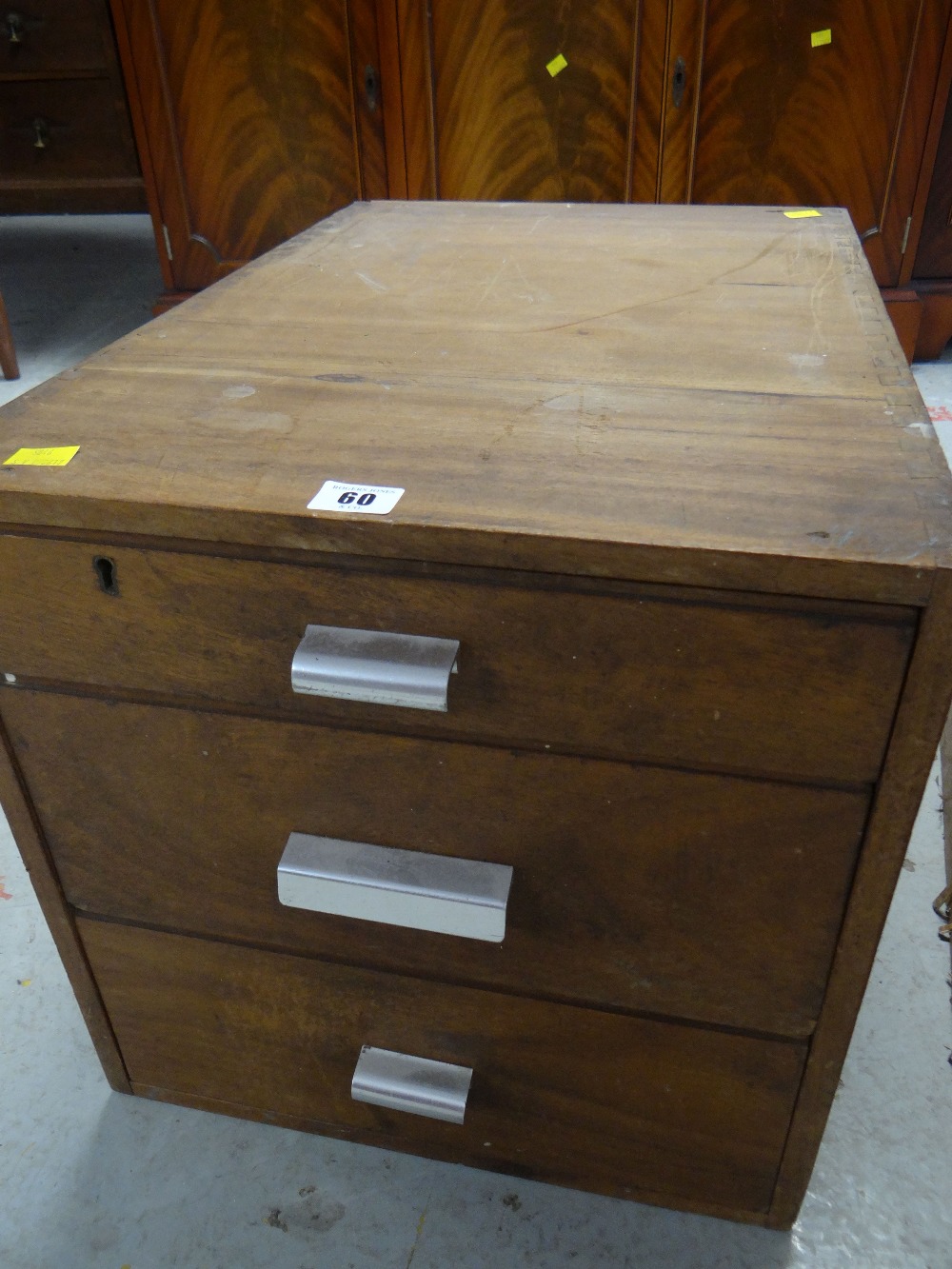 A vintage three-drawer office cabinet