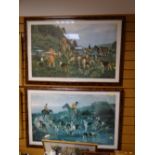 A pair of large hunting scene prints