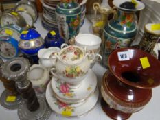 A quantity of mixed pottery and china including tea ware and a pair of barley-twist candlestick