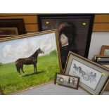 An oil on canvas of a standing horse, framed print of Dutch boys and girls by Ethel Parkinson etc