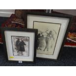 Two Gordon Stuart framed ink washes - figures with umbrellas