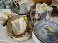 A Copenhagen display dish, a stilton triangular cheese dish, a pottery salad service set etc