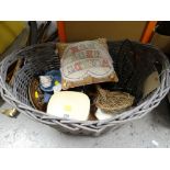 A wicker basket and contents