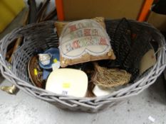 A wicker basket and contents