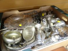 A box of electroplate etc
