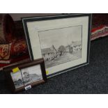 Howell Davies small framed oil on board - 'Big Pit, Blaenafon' together with a Howell Davies pen and