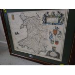 Framed reproduction coloured map of Wales by Jon Bleau