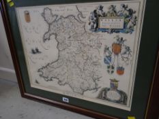 Framed reproduction coloured map of Wales by Jon Bleau