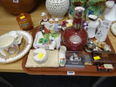 Tray of various collectables including cased opera glasses, souvenir-ware, china ornaments etc
