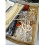 A parcel of jewellery - mainly pearls - and other necklaces together with a cased enamelled four-