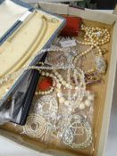 A parcel of jewellery - mainly pearls - and other necklaces together with a cased enamelled four-