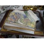 A parcel of unframed watercolours and an unframed oil on canvas of still life