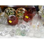 Two glass floats and sundry items of glassware