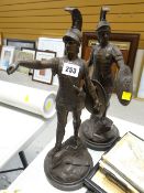 A pair of Spelter Roman warrior figures