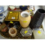 A graduated lacquer ware set of boxes and sundry vases etc