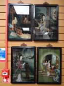 A set of five twentieth century Republican Chinese plaques of figures in various poses and settings