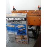 A folding Black & Decker workbench etc
