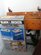 A folding Black & Decker workbench etc