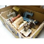 Five miniature sewing machines etc