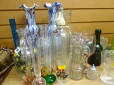 Quantity of glassware including mottle glass vases, Schweppes soda siphon, old bottles etc