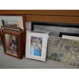A parcel of mixed pictures including continental prints and map of the Lake District etc
