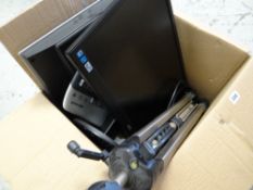 Viewsonic computer monitor together with a keyboard plus another camera tripod stand etc