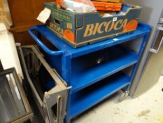 A blue workshop trolley