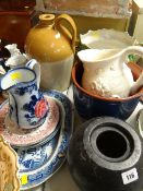 A stoneware flagon for Price of Bristol, a Staffordshire jug, sundry Staffordshire platters,