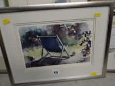 Julian Brown watercolour entitled 'The Deck Chair'