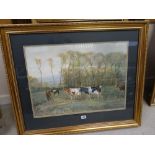 (Reginald) Harry Austin (famous Royal Worcester porcelain painter) watercolour of cows in a field,