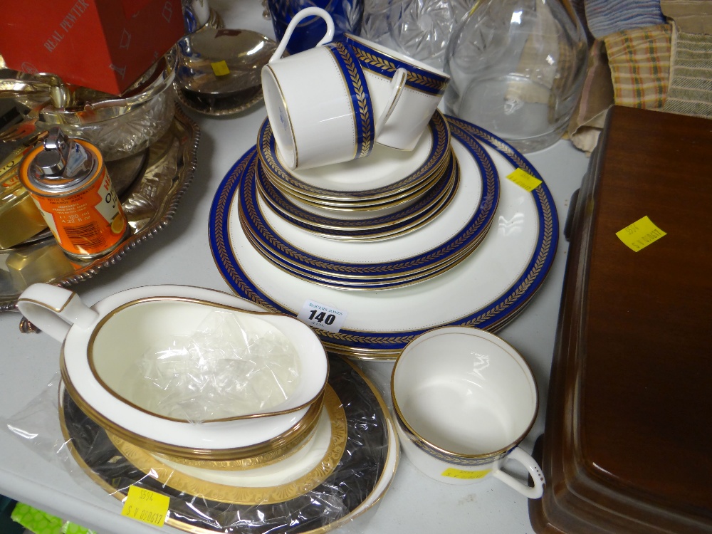 A part Coalport Blue Wheat dinner set and a Noritake sauce boat and stand