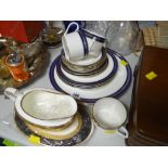 A part Coalport Blue Wheat dinner set and a Noritake sauce boat and stand