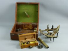 A CASED ALL BRASS SHIP'S SEXTANT by T Basnell, Liverpool, with lenses etc and a wooden cased