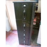 A VINTAGE HIGH SECURITY FOUR DRAWER METAL FILING CABINET, 128 cms high, 30 cms wide, 62.5 cms deep