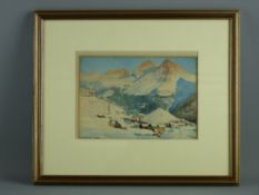 R J HALCROW watercolour - Alpine village scene 'Engadin, Switzerland', signed and dated 1923, 18 x