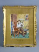 WILLIAM B BUNNEY watercolour - interior scene, young musician boy seated practising, unsigned but