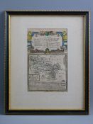 FRAMED MAP BY OGILBY - Denbighshire, titled 'The Road From Gloucester to Coventry', 19 x 12 cms