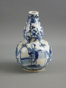 A 19th CENTURY CHINESE PORCELAIN BLUE & WHITE DOUBLE GOURD VASE, decorated with panels of birds