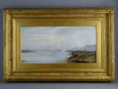 CHARLES LESLIE oil on canvas - Highland(?) lake scene with two figures by a rock at the lakeside,