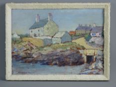 CHARLES WYATT WARREN early oil on board - coastal village scene, probably Anglesey, signed, 22.5 x