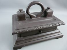 A RARE WELSH SLATE DESK STAND, the top with central carry handle and red and black ink pots with