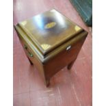 A SHERATON REVIVAL INLAID MAHOGANY CELLARETTE, the lidded top with concave moulded edge, satin