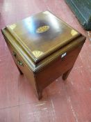 A SHERATON REVIVAL INLAID MAHOGANY CELLARETTE, the lidded top with concave moulded edge, satin