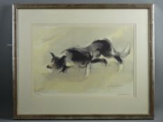 WILLIAM SELWYN coloured limited edition (247 x 500) print - stalking sheepdog, signed in full, 29.