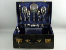 A QUALITY BLUE LEATHERETTE & SILK LINED TRAVELLING CASE by Goldsmiths & Silversmiths Company Ltd